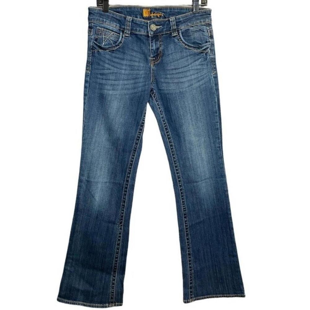 KUT From the Kloth Women's Blue Denim Bootcut Y2K Jeans Sz 6 Embellished Pockets